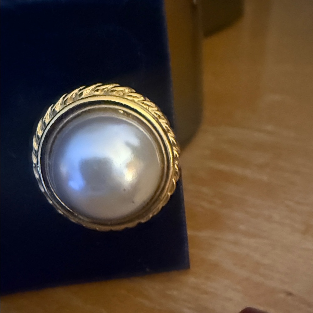 Carolee Gold-Tone Pearl Button Earrings - Gold and White - Picture 4 of 5